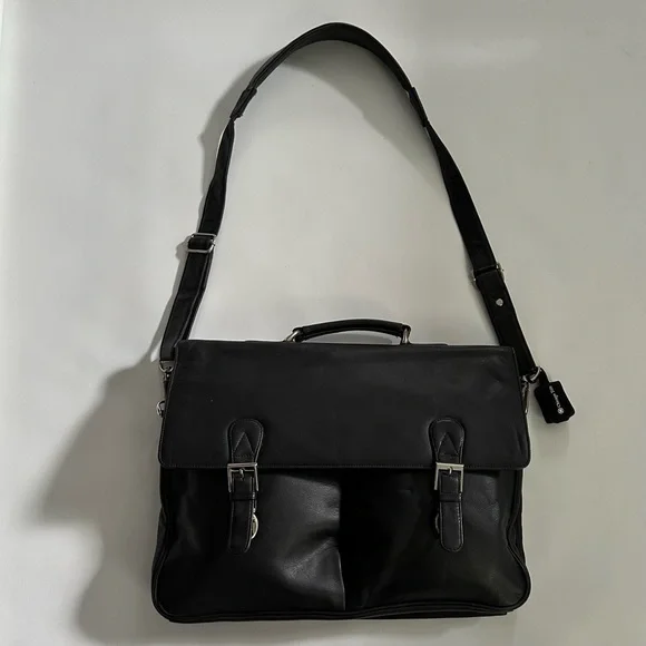 PELLE STUDIO -GENUINE BLACK LEATHER MESSENGER BAG